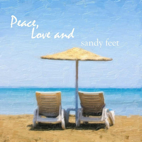 PEACE LOVE AND SANDY FEET White Modern Wood Framed Art Print with Double Matting by Greene, Taylor