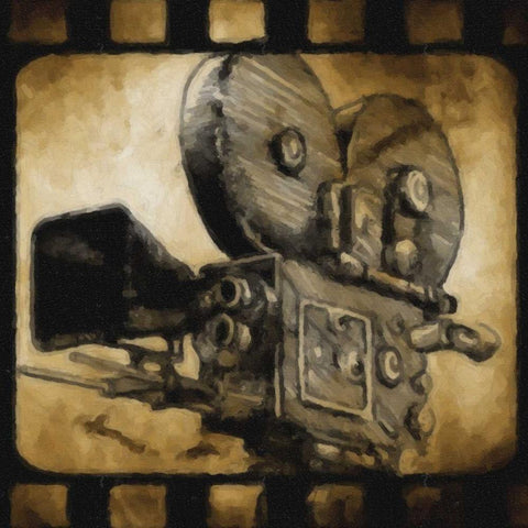 Movie Camera Black Modern Wood Framed Art Print with Double Matting by Greene, Taylor