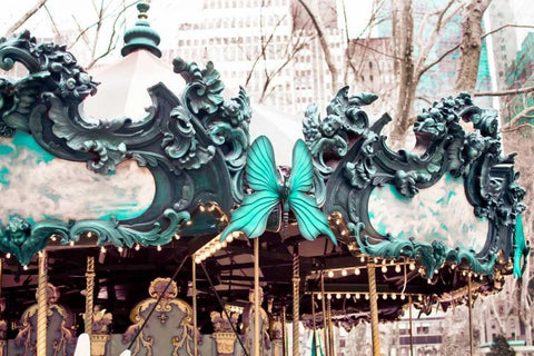 Majestic Carousel Black Ornate Wood Framed Art Print with Double Matting by Telik, Tracey