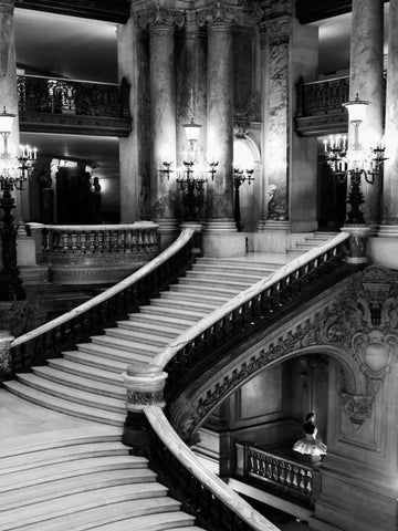 BW Grand Stairs White Modern Wood Framed Art Print with Double Matting by Telik, Tracey
