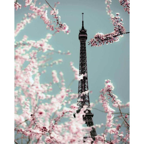 Spring Eiffel Pastel Gold Ornate Wood Framed Art Print with Double Matting by Telik, Tracey