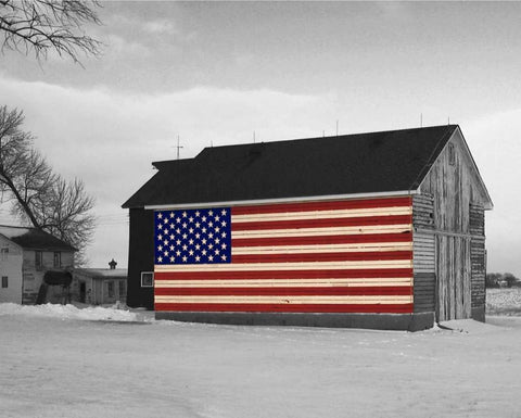 Flag Barn 2 White Modern Wood Framed Art Print with Double Matting by Petroff, Tom