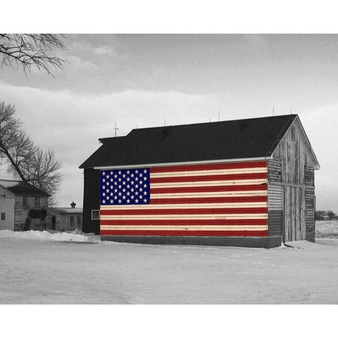Flag Barn 2 Black Modern Wood Framed Art Print with Double Matting by Petroff, Tom