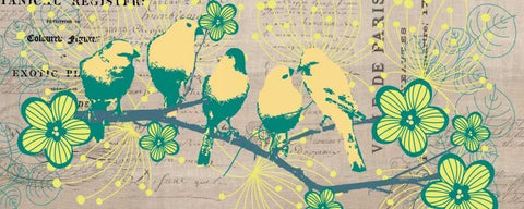 Bird Botanical Yellow Black Ornate Wood Framed Art Print with Double Matting by Jordan, Elizabeth