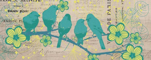 Bird Botanical Blue White Modern Wood Framed Art Print with Double Matting by Jordan, Elizabeth