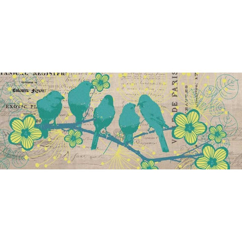 Bird Botanical Blue Gold Ornate Wood Framed Art Print with Double Matting by Jordan, Elizabeth