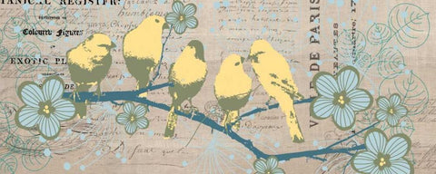 Bird Botanical Gray Black Ornate Wood Framed Art Print with Double Matting by Jordan, Elizabeth