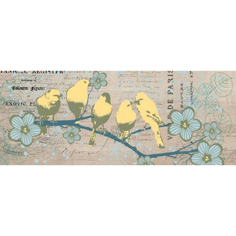 Bird Botanical Gray Gold Ornate Wood Framed Art Print with Double Matting by Jordan, Elizabeth