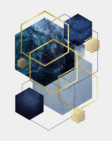 Navy Gold Geo 2 White Modern Wood Framed Art Print with Double Matting by Urban Epiphany