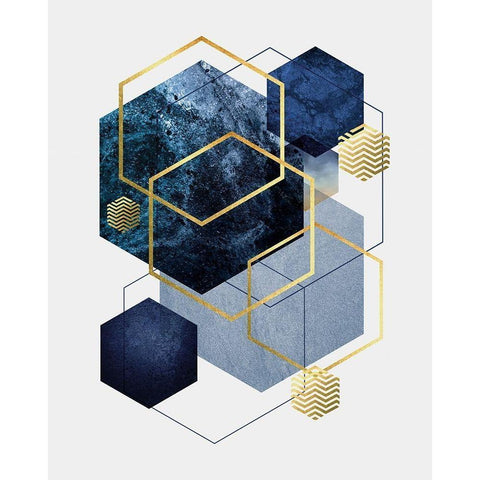 Navy Gold Geo 2 Gold Ornate Wood Framed Art Print with Double Matting by Urban Epiphany