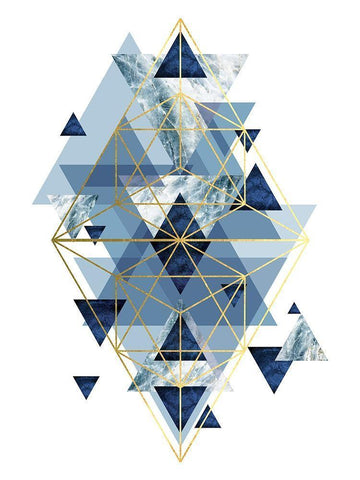Navy Gold   Geometric White Modern Wood Framed Art Print with Double Matting by Urban Epiphany