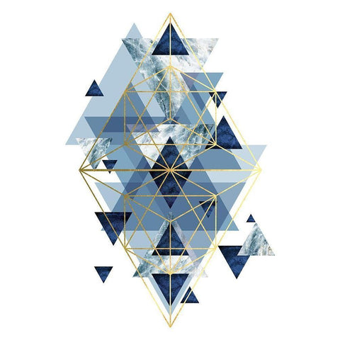 Navy Gold   Geometric Black Modern Wood Framed Art Print with Double Matting by Urban Epiphany
