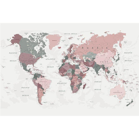 World Map Pink Green 2 Black Modern Wood Framed Art Print with Double Matting by Urban Epiphany