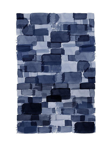 Navy Blue Watercolor Block Black Ornate Wood Framed Art Print with Double Matting by Urban Epiphany