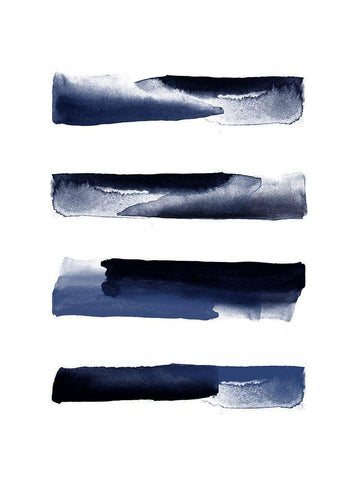Navy Blue Watercolor Strokes Black Ornate Wood Framed Art Print with Double Matting by Urban Epiphany