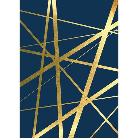 Metallic Lines Navy 1 Black Modern Wood Framed Art Print with Double Matting by Urban Epiphany