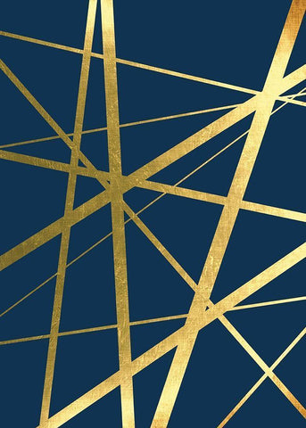 Metallic Lines Navy 1 White Modern Wood Framed Art Print with Double Matting by Urban Epiphany