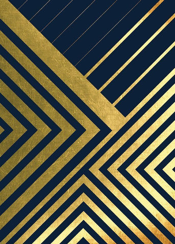 Metallic Lines Navy 2 White Modern Wood Framed Art Print with Double Matting by Urban Epiphany