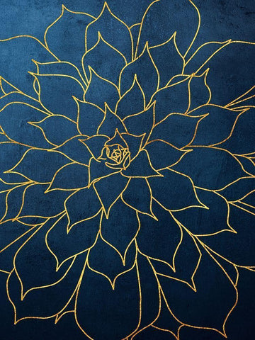 Navy Gold Succulent 1 Black Ornate Wood Framed Art Print with Double Matting by Urban Epiphany