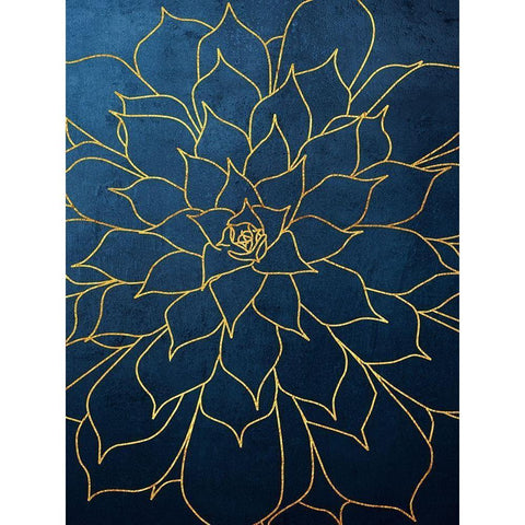 Navy Gold Succulent 1 Black Modern Wood Framed Art Print by Urban Epiphany