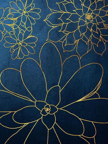 Navy Gold Succulent 2 Black Ornate Wood Framed Art Print with Double Matting by Urban Epiphany