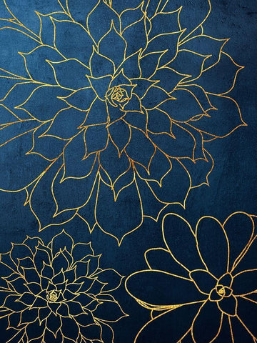 Navy Gold Succulent 3 Black Ornate Wood Framed Art Print with Double Matting by Urban Epiphany