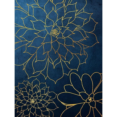 Navy Gold Succulent 3 Black Modern Wood Framed Art Print with Double Matting by Urban Epiphany