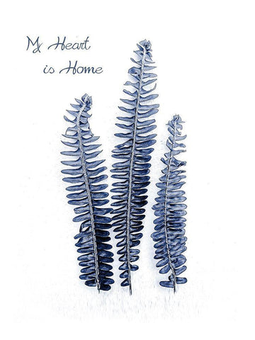 Fern Fronds Navy White Modern Wood Framed Art Print with Double Matting by Urban Epiphany