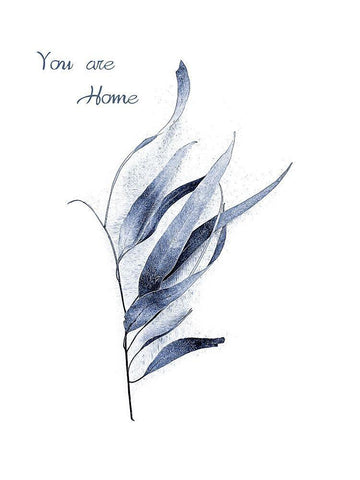 Gum Leaves Navy White Modern Wood Framed Art Print with Double Matting by Urban Epiphany