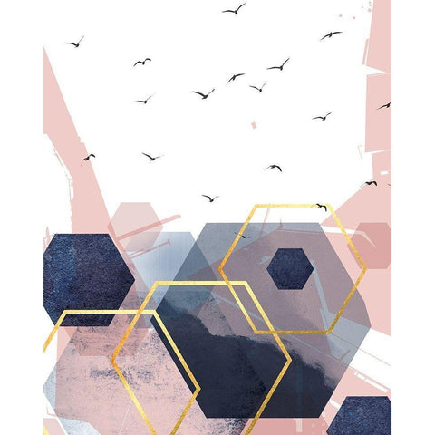 Abstract Navy Blush Gold 2 White Modern Wood Framed Art Print by Urban Epiphany