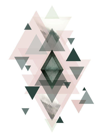 Pink Green Geometric 1 Black Ornate Wood Framed Art Print with Double Matting by Urban Epiphany