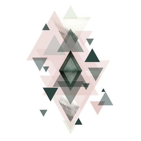 Pink Green Geometric 1 White Modern Wood Framed Art Print by Urban Epiphany