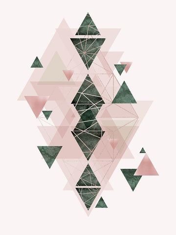 Pink Green Geometric 3 Black Ornate Wood Framed Art Print with Double Matting by Urban Epiphany