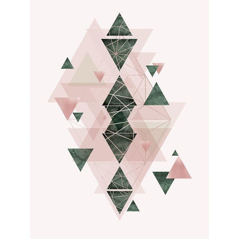 Pink Green Geometric 3 Gold Ornate Wood Framed Art Print with Double Matting by Urban Epiphany