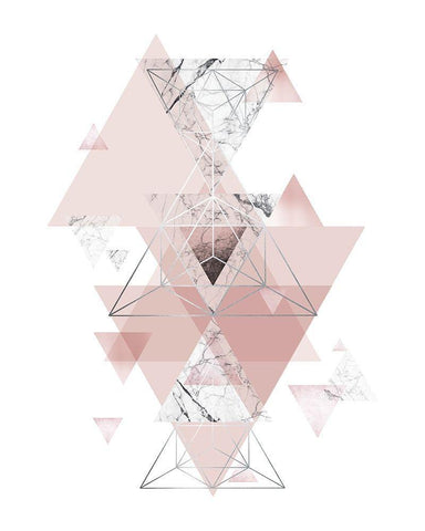 Blush Pink Marbled Geometric White Modern Wood Framed Art Print with Double Matting by Urban Epiphany