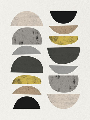 Mid Century Abstract Circle 7 White Modern Wood Framed Art Print with Double Matting by Urban Epiphany