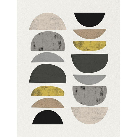 Mid Century Abstract Circle 7 Black Modern Wood Framed Art Print with Double Matting by Urban Epiphany