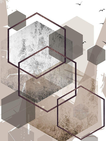 Abstract Hexagons Beige Black Ornate Wood Framed Art Print with Double Matting by Urban Epiphany