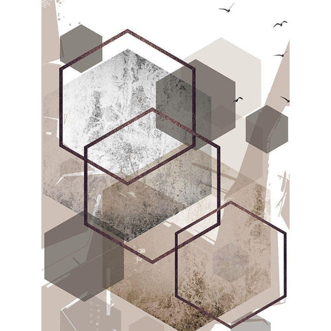 Abstract Hexagons Beige Gold Ornate Wood Framed Art Print with Double Matting by Urban Epiphany