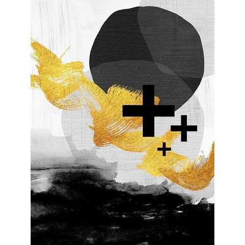 Scandi Black White Gold White Modern Wood Framed Art Print by Urban Epiphany