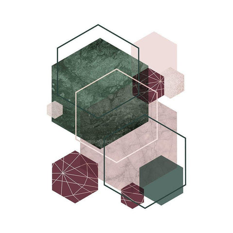 Cranberry Green Blush GEO 2 White Modern Wood Framed Art Print by Urban Epiphany