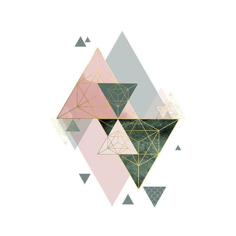Pink Green Geo 3 Gold Ornate Wood Framed Art Print with Double Matting by Urban Epiphany
