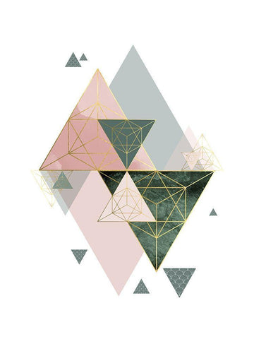 Pink Green Geo 3 Black Ornate Wood Framed Art Print with Double Matting by Urban Epiphany