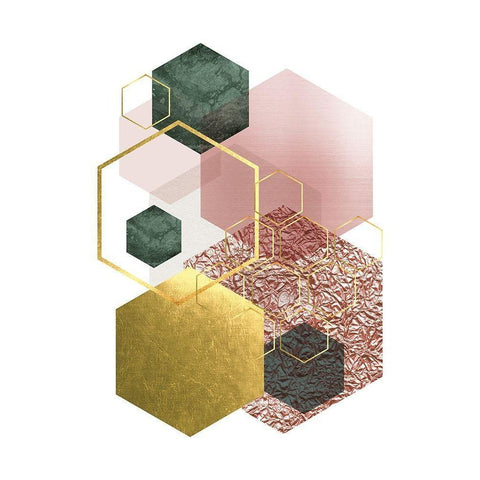 Pink Green Geo 4 Gold Ornate Wood Framed Art Print with Double Matting by Urban Epiphany