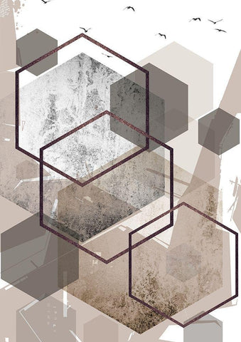 Abstract Hexagons Beige 1 Black Ornate Wood Framed Art Print with Double Matting by Urban Epiphany