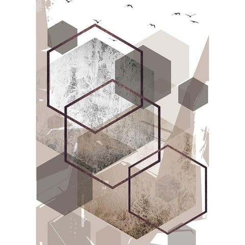 Abstract Hexagons Beige 1 Black Modern Wood Framed Art Print by Urban Epiphany