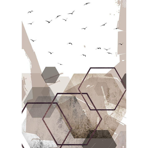 Abstract Hexagons Beige 2 Gold Ornate Wood Framed Art Print with Double Matting by Urban Epiphany