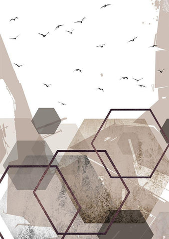 Abstract Hexagons Beige 2 Black Ornate Wood Framed Art Print with Double Matting by Urban Epiphany