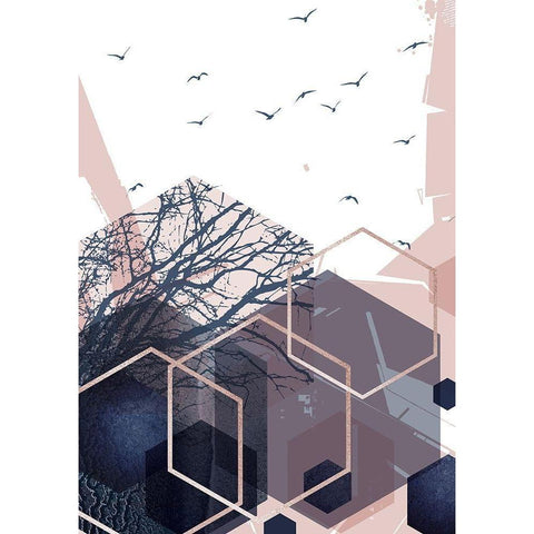 Geo Birds 2 White Modern Wood Framed Art Print by Urban Epiphany