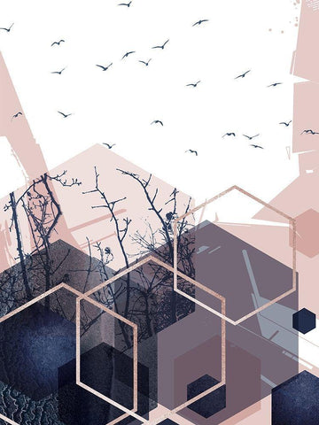 Geo Birds 3 White Modern Wood Framed Art Print with Double Matting by Urban Epiphany